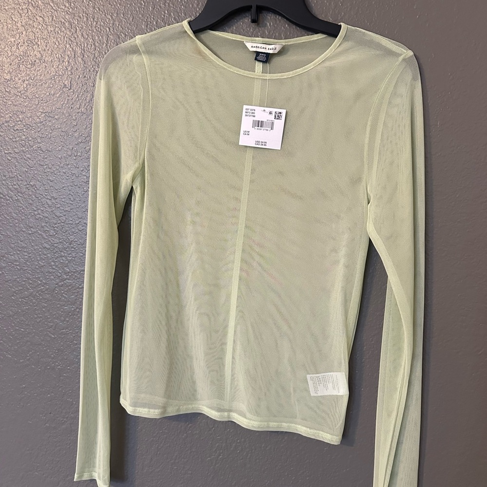American Eagle Sheer Long Sleeve Top Green NWT